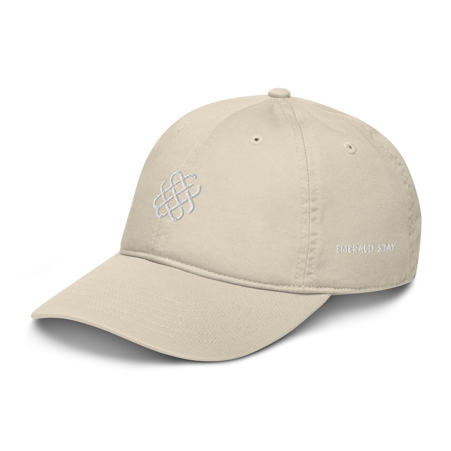 Emerald Stay - White logo embroidered - Organic hat